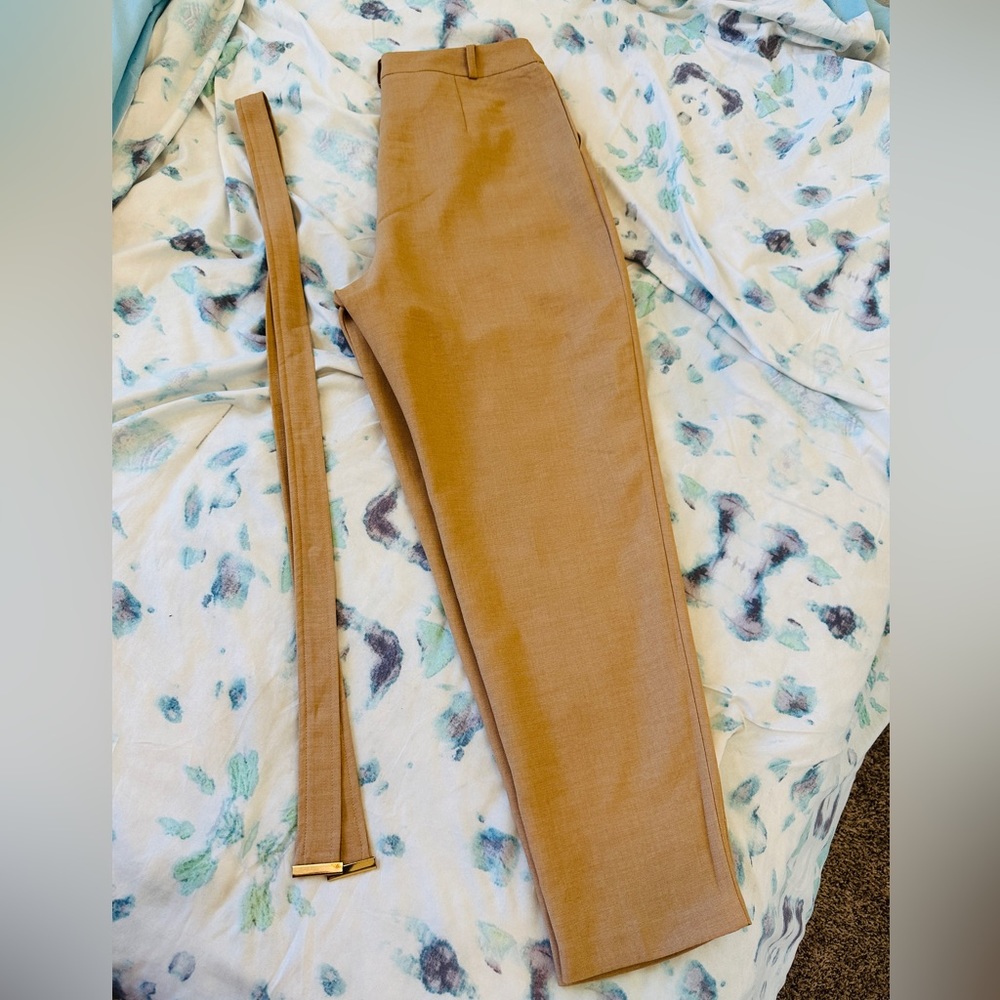 F&F Tan cotton trousers with belt and belt hole detail